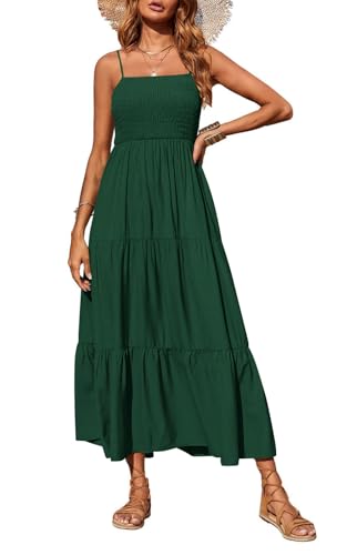 PRETTYGARDEN Women's Summer Maxi Dress 2025 Casual Boho Sleeveless Spaghetti Strap Smocked Tiered Long Beach Sundresses