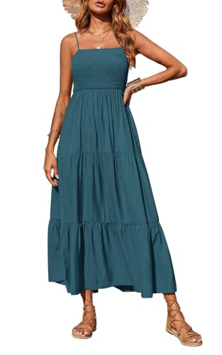 PRETTYGARDEN Women's Summer Maxi Dress 2025 Casual Boho Sleeveless Spaghetti Strap Smocked Tiered Long Beach Sundresses