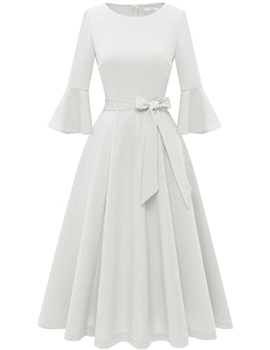 HomRain Women's Church Dresses for 2025 Wedding Guest Cocktail Tea Party Bell Sleeve Vintage Evening Graduation Dress