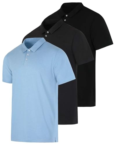 Real Essentials 3 Pack: Men's Casual Jersey Cotton Short Sleeve Quick Dry Breathable Polo Shirt - (Available in Big & Tall)