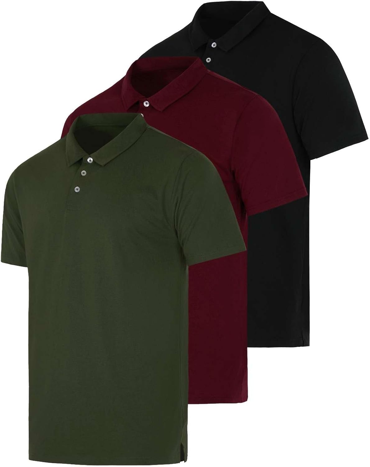 Real Essentials 3 Pack: Men's Casual Jersey Cotton Short Sleeve Quick Dry Breathable Polo Shirt - (Available in Big & Tall)