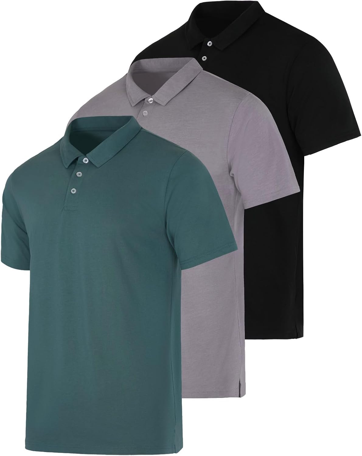 Real Essentials 3 Pack: Men's Casual Jersey Cotton Short Sleeve Quick Dry Breathable Polo Shirt - (Available in Big & Tall)