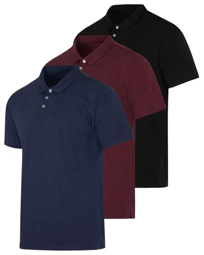 Real Essentials 3 Pack: Men's Casual Jersey Cotton Short Sleeve Quick Dry Breathable Polo Shirt - (Available in Big & Tall)