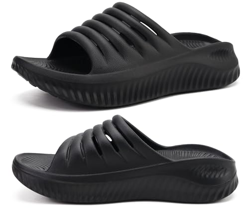 KuaiLu Womens Recovery Sandals With Comfortable Plantar Fasciitis Support,Ladies Orthotic Open Toe Sport Slides Thick Cushion Reduces Stress on Feet,Joints & Back Post-Exercise