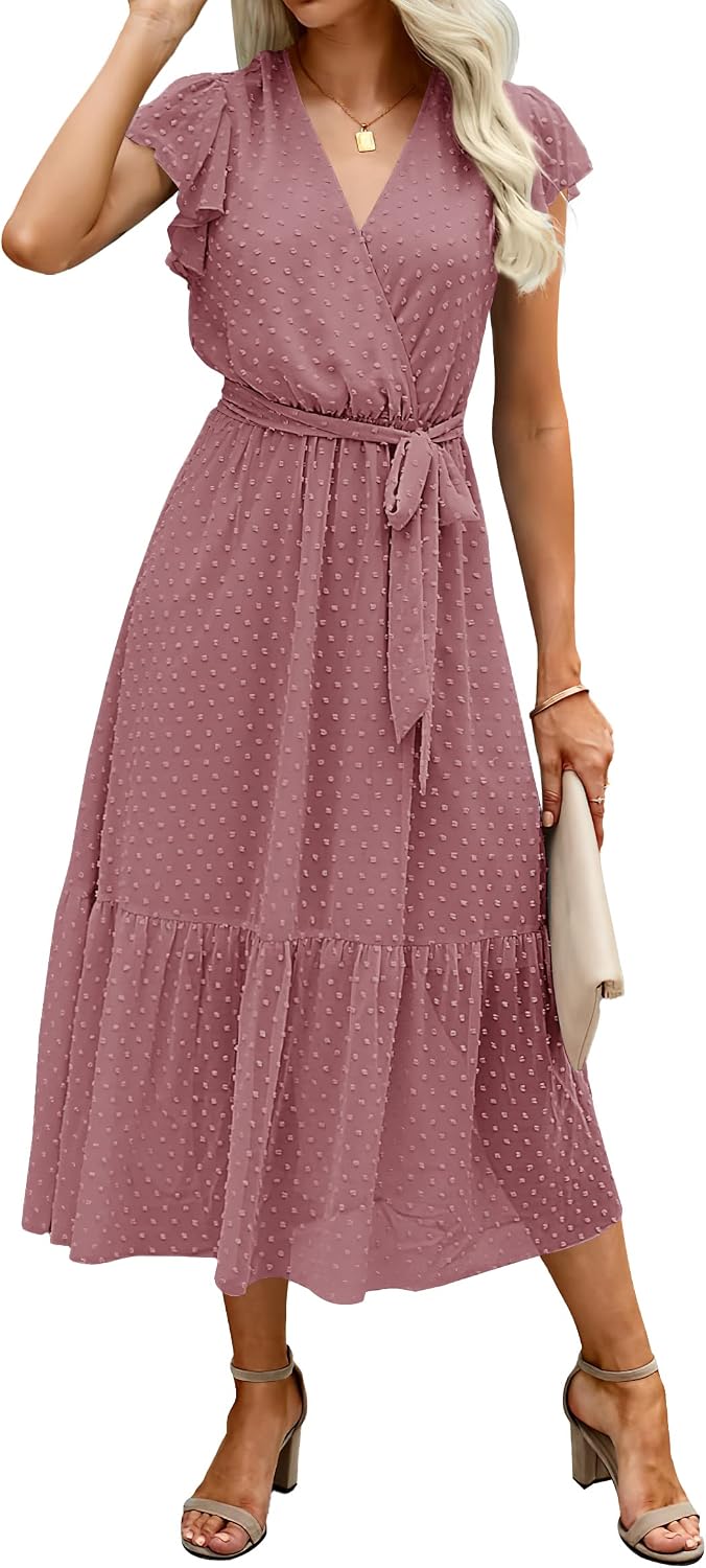 BTFBM Wrap V-Neck Ruffle Midi