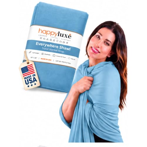 Happyluxe Travel Shawl Wraps for Women - 68x35in Wrap. Lightweight Pashmina, Airplane Travel Blanket Scarf. Made In USA