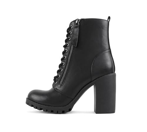Soda Malia Round Toe Stacked Lug Heel Lace Up Ankle Booties