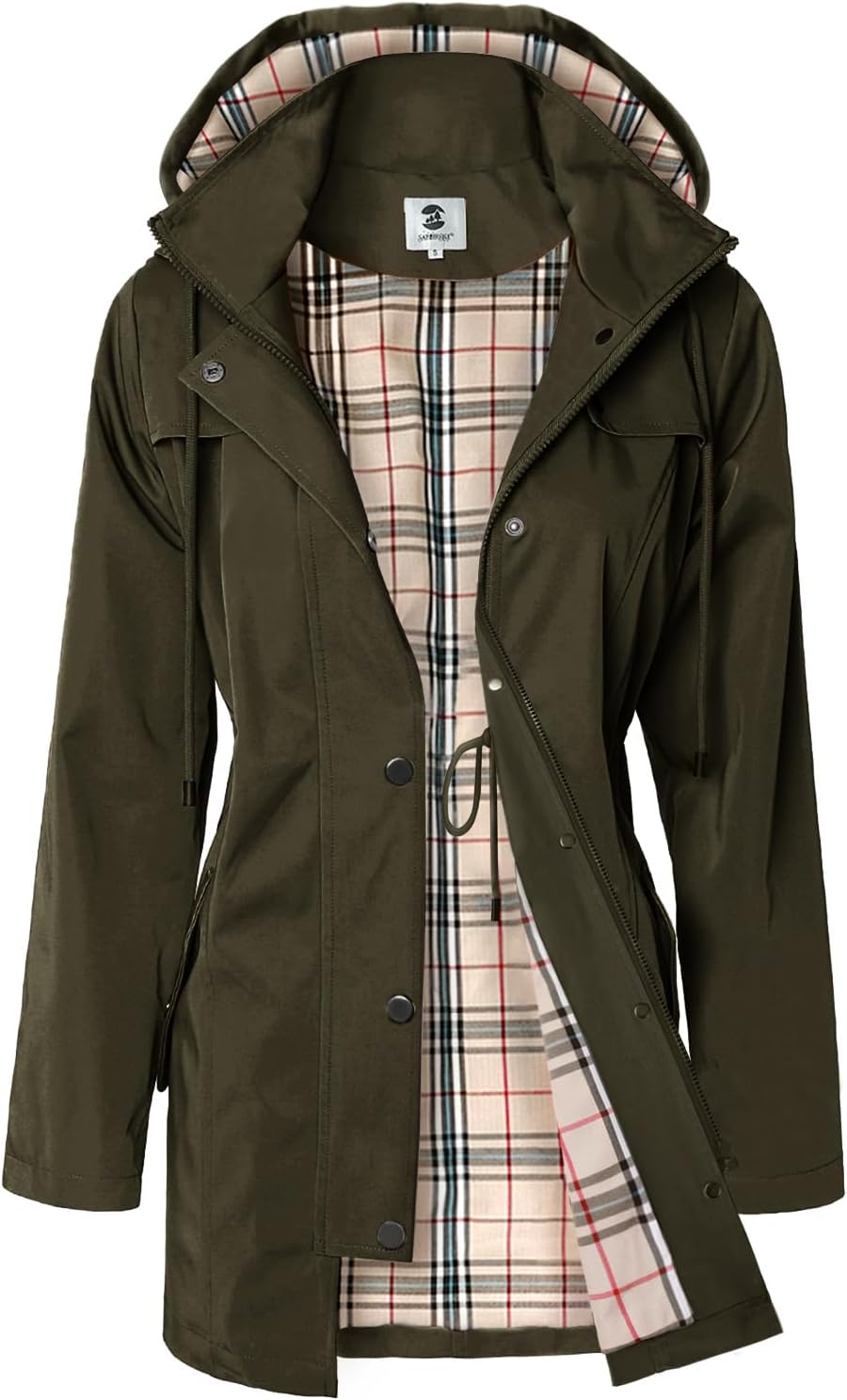 SaphiRose Women's Long Hooded Rain Jacket Outdoor Raincoat Windbreaker