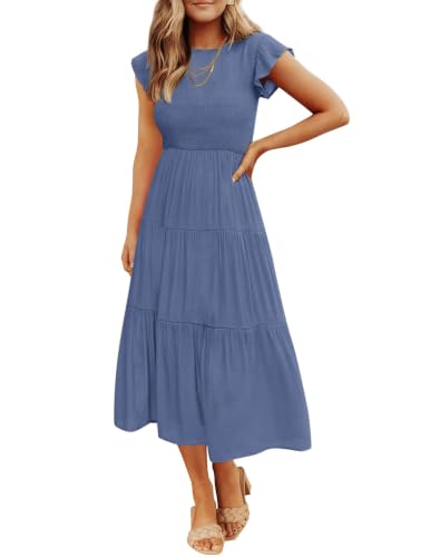 ZESICA Smocked Tiered Midi Dress
