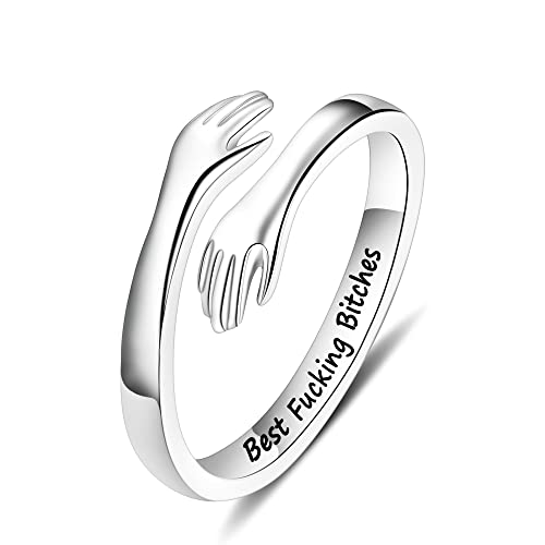 Yesteel S925 Sterling Silver Hug Ring for Women Teen Girls, Adjustable Ring Jewelry Mothers Day Birthday Gifts for Daughters Mom Sister Wife Friends Grandma
