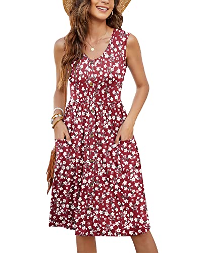 MOLERANI Women Summer Dresses Sleeveless Casual Loose Swing Button Down Midi Dress with Pockets