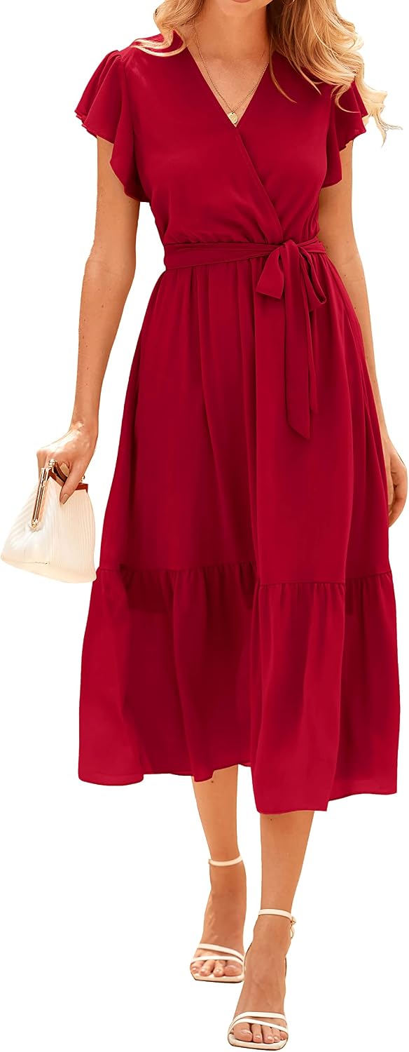 BTFBM Wrap V-Neck Ruffle Midi