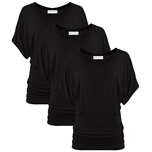 Free to Live 3 Pack Dolman Sleeve Tunic Dressy Business Casual Tops for Women Short Sleeve Shirts Work Outfits Travel Clothes