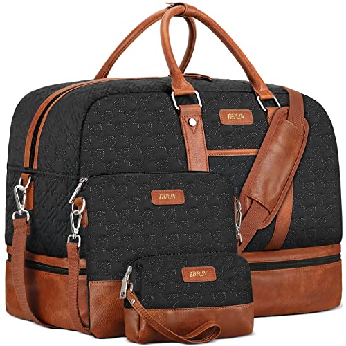 IBFUN Weekender Bags for Women, 3PCS 21" Large Travel Duffle Carry on with Crossbody Bag & Toiletry Bag, Water-Resistant Shoe Compartment, Trolley Sleeve, for Business Weekend Overnight Trips