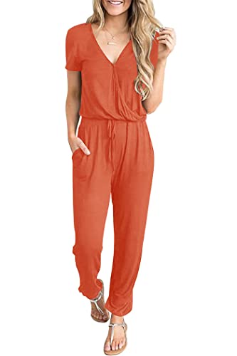 PRETTYGARDEN Jumpsuits for Women Dressy 2025 Summer Casual Short Sleeve Romper Spring Airport Beach Vacation Travel Outfits