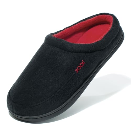 NewDenBer Men's Warm Memory Foam Suede Plush Fleece Lined Slip on Indoor Outdoor Clog House Slippers