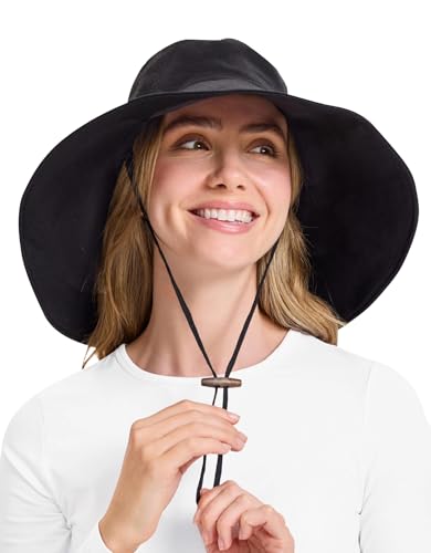 Solbari Womens Ultra-Wide Cotton Linen Sun Hat UPF 50+, Packable, Adjustable with Ponytail Hole for Travel, Beach & Outdoors