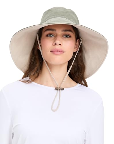 Solbari Womens Ultra-Wide Cotton Linen Sun Hat UPF 50+, Packable, Adjustable with Ponytail Hole for Travel, Beach & Outdoors