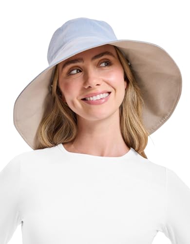 Solbari Womens Ultra-Wide Cotton Linen Sun Hat UPF 50+, Packable, Adjustable with Ponytail Hole for Travel, Beach & Outdoors
