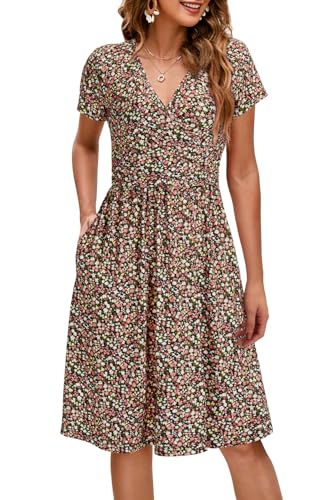 OUGES Women's 2025 Fashion V Neck Midi Dress with Pockets Maternity Clothes Nursing Dresses