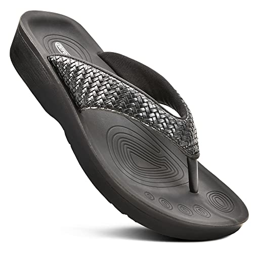 AEROTHOTIC Arch Support Flip Flops for women Stylish Cushioned Padded Straps with Soft Toe Post Slip on Footwear Dressy Travel Recovery Outdoor Comfortable Walking Women Sandals