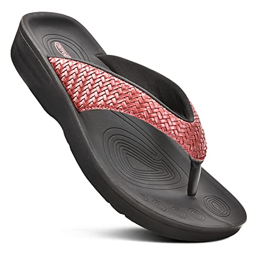 AEROTHOTIC Arch Support Flip Flops for women Stylish Cushioned Padded Straps with Soft Toe Post Slip on Footwear Dressy Travel Recovery Outdoor Comfortable Walking Women Sandals