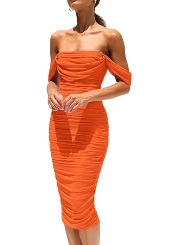 PRETTYGARDEN Off Shoulder Ruched Midi