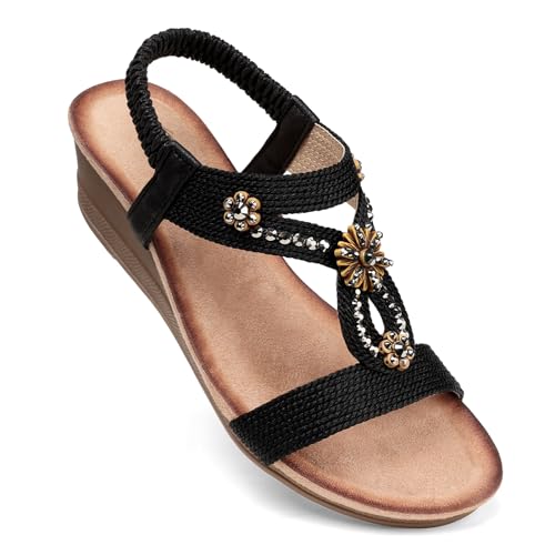 SHIBEVER Womens Wedge Sandals (Rhinestone)