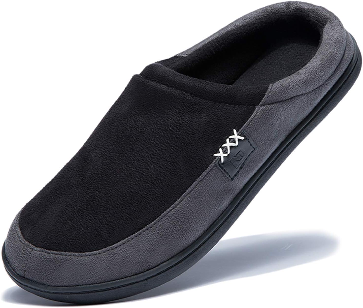 NewDenBer Men's Warm Memory Foam Suede Plush Fleece Lined Slip on Indoor Outdoor Clog House Slippers
