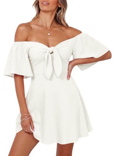 Dokotoo Womens Dresses 2025 Summer Fall Deep V Neck Elegant Bow tie Mini Dress S-XL