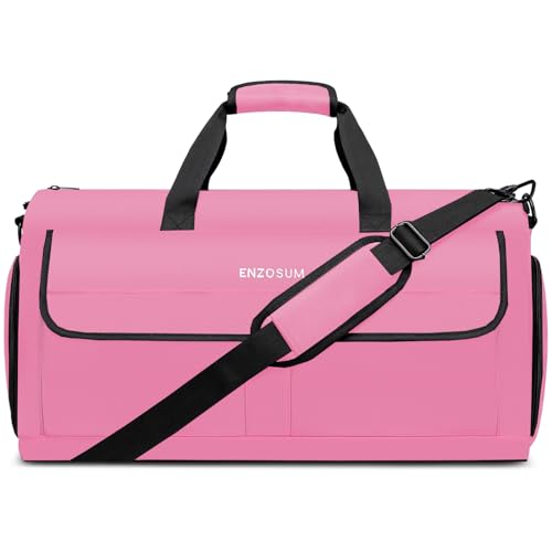 Carry On Garment Bag for Women, Durable Garment Duffle Bag for Travel with Shoes Compartment, Convertible & Foldable 2 in 1 Hanging Dress Weekender Suitcase Suit Travel Bag, Gifts for Women, Pink