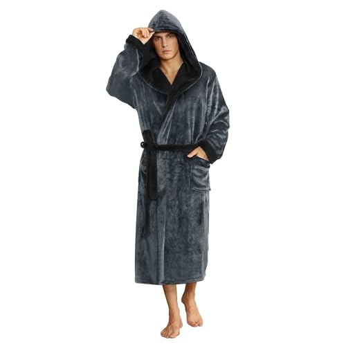 U2SKIIN Mens Hooded Robe, Plush Robes for Men Long Fleece Bathrobe