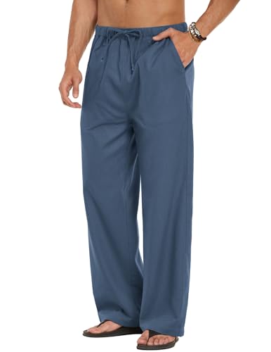 COOFANDY Mens Casual Linen Pants Elastic Waist Linen Pants Drawstring Summer Beach Yoga Linen Trouser