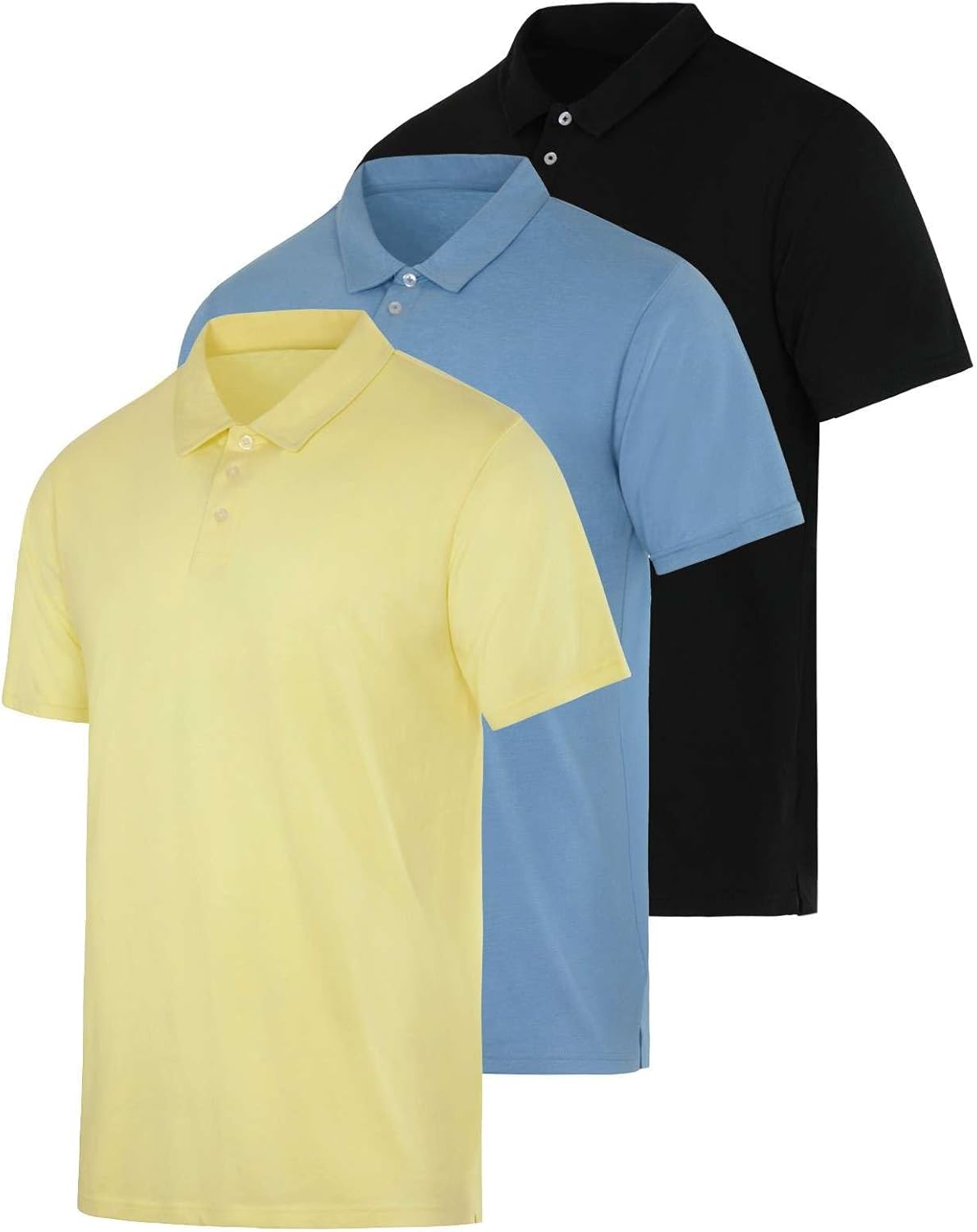 Real Essentials 3 Pack: Men's Casual Jersey Cotton Short Sleeve Quick Dry Breathable Polo Shirt - (Available in Big & Tall)