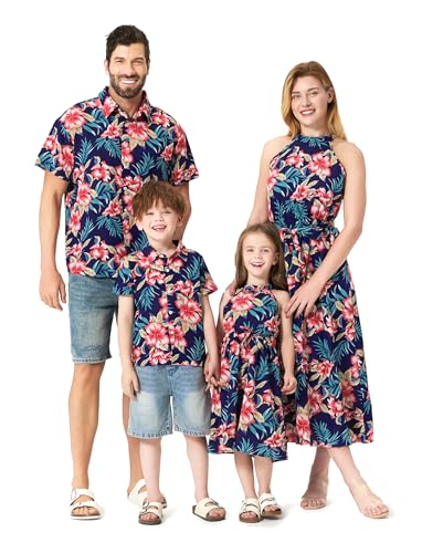 PATPAT Family Hawaiian Matching Outfits Mommy and Me Outfits Caribbean Vacation Summer Tropical Halter Sundresses and Shirts