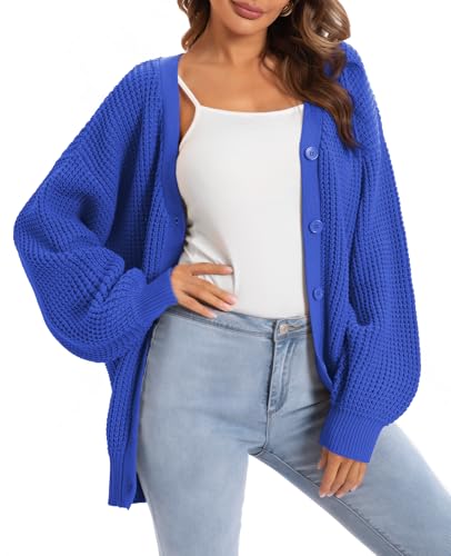 QUALFORT Cardigan Sweaters for Women 100% Cotton Button-Down Oversized Knit Outerwear Fall Tops for Women 2025