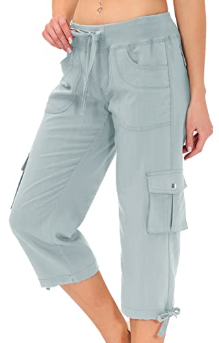 MoFiz Womens Capris with Pockets Loose Fit Casual Capri Pants Dressy Lightweight Ladies Baggy Cargo Pants for Hiking