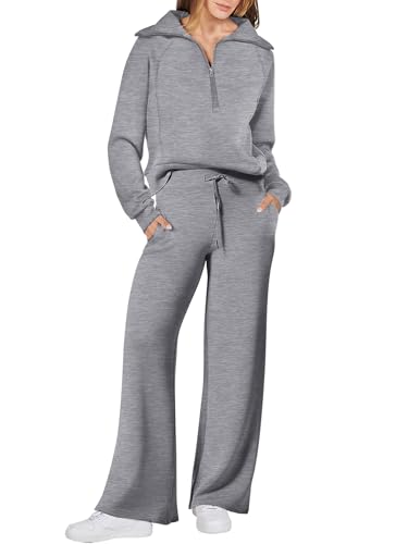 ANRABESS Women 2 Piece Outfits 2025 Fall Fashion Airport Wide Leg Pants Lounge Set Leisure Travel Vacation Clothes Sweatsuits