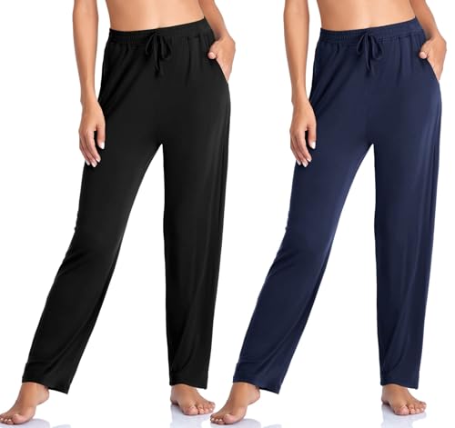 Envlon Women's Yoga Pants with Pockets Comfy Stretch Loose Wide Leg Casual Pants Breathable Running Workout Lounge Pants