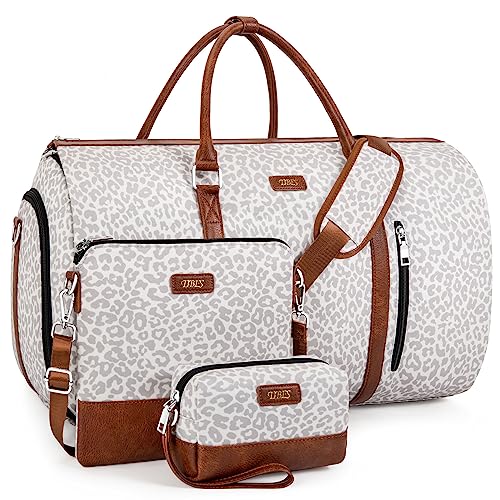 4pcs Convertible Garment Duffel Bag for Travel - 50L 2-in-1 Carry On Weekender Overnight Bag with Toiletry Bag, Fits Suits & Dresses, Trolley Sleeve, Hanging Suit Compartment, Waterproof Shoe Pocket