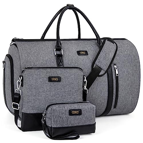 4pcs Convertible Garment Duffel Bag for Travel - 50L 2-in-1 Carry On Weekender Overnight Bag with Toiletry Bag, Fits Suits & Dresses, Trolley Sleeve, Hanging Suit Compartment, Waterproof Shoe Pocket