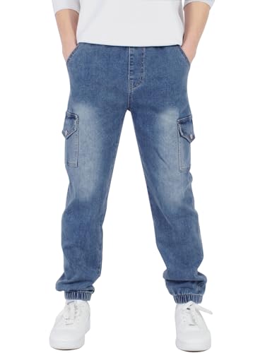 CAMLAKEE Boys Cargo Pants Stretch Elastic Waist School Kids Twill Joggers