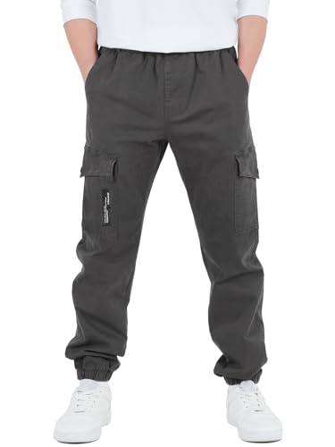 CAMLAKEE Boys Cargo Pants Stretch Elastic Waist School Kids Twill Joggers