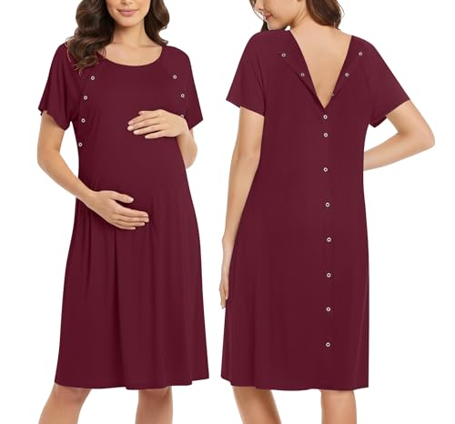 Ekouaer Womens Nursing/Delivery/Labor/Hospital Nightdress Short Sleeve Maternity Nightgown with Button S-XXL