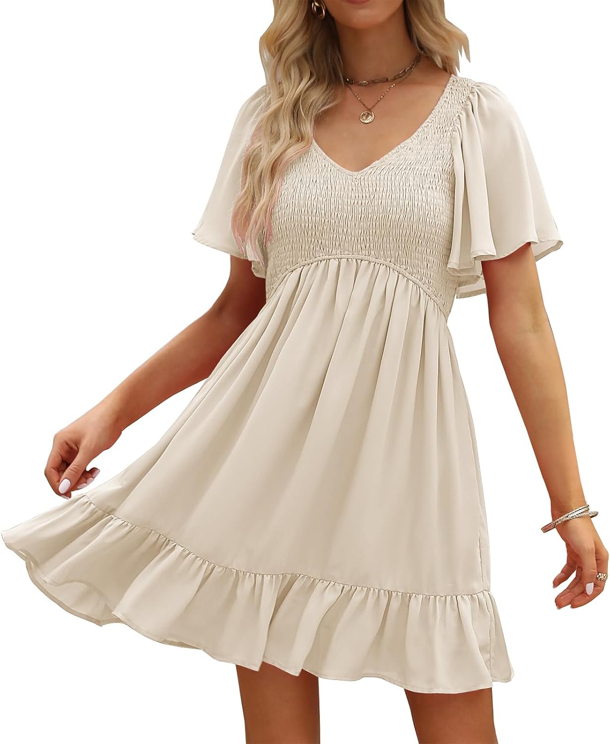 LILLUSORY Flowy Smocked Mini Dress