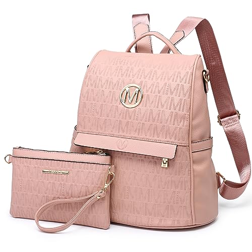 MKP Women Fashion Backpack Purse Multi Pockets Signature Anti-Theft Rucksack Travel Ladies Shoulder Bag Handbag 2Pcs