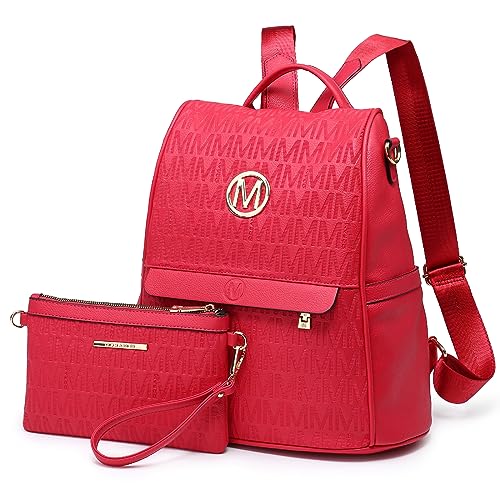 MKP Women Fashion Backpack Purse Multi Pockets Signature Anti-Theft Rucksack Travel Ladies Shoulder Bag Handbag 2Pcs