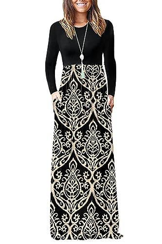 AUSELILY Women's Long Sleeve Dress Loose Plain Long Casual Maxi Dresses with Pockets 2025 New