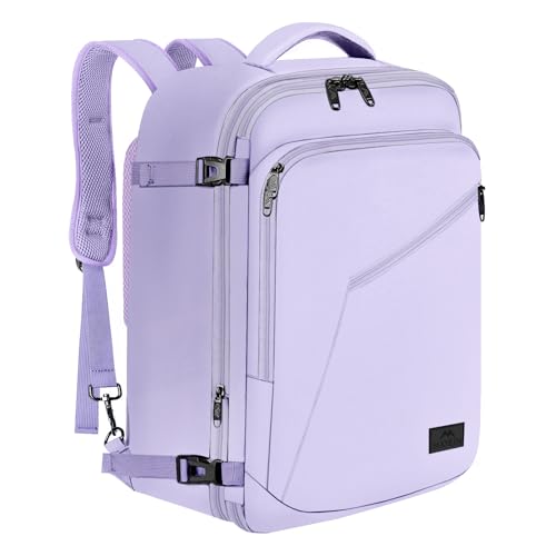 MATEIN Carry on Backpack for Women, 40L Heavy Duty Travel Backpack Airplane Approved, Expandable Simple Fashion Daypack, Frequent Traveler Gifts, Light Purple