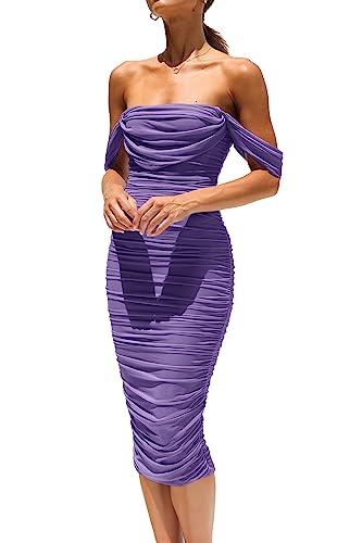 PRETTYGARDEN Off Shoulder Ruched Midi